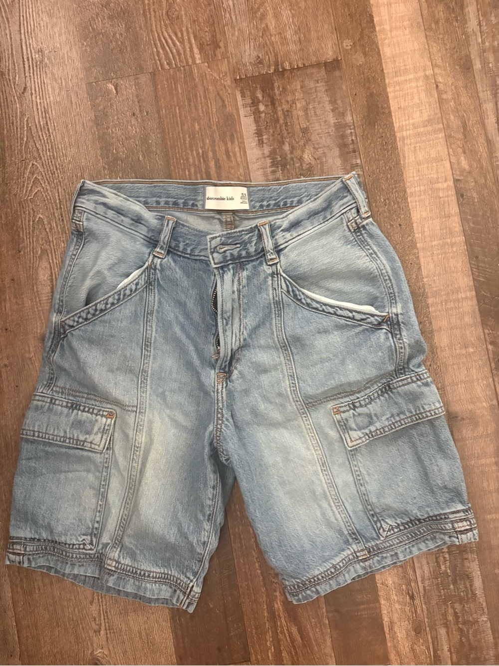 abercrombie kids light blue denim cargo shorts